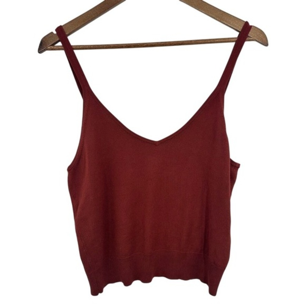 Sleeveless Sweater Tank‎ Top V-Neck Knit Casual Top Rust Orange Color Fall Edit
